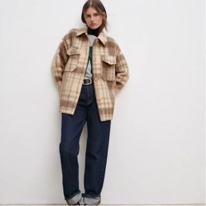 Zara Tan Beige Plaid Shacket / Overshirt